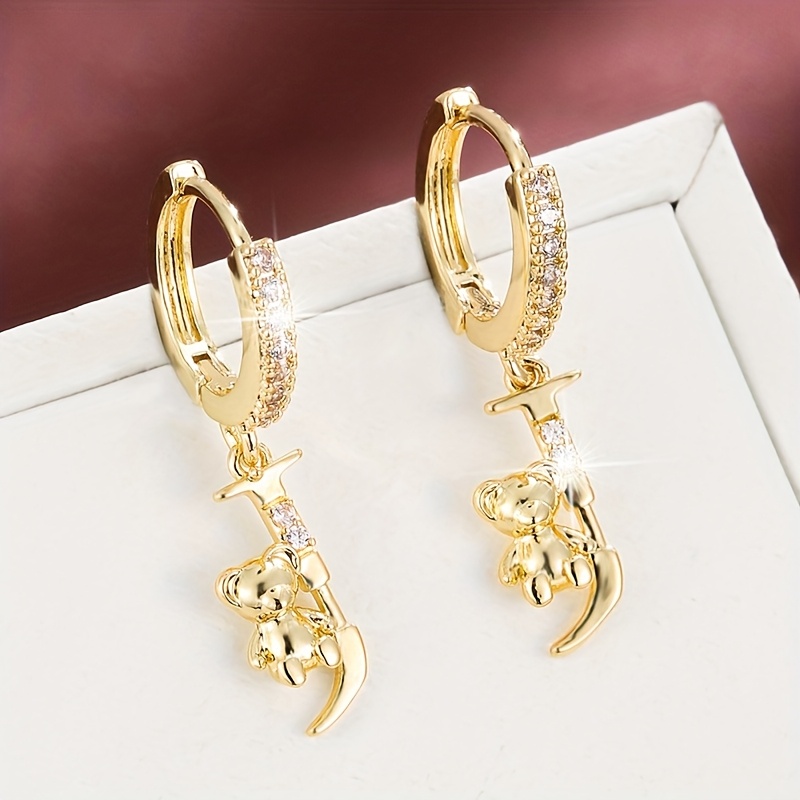 Women's Fashionable Letter Bear Design Drop Earrings Set